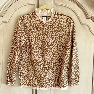 J. Crew Animal Print Sweater w Ruffle Crepe Trim